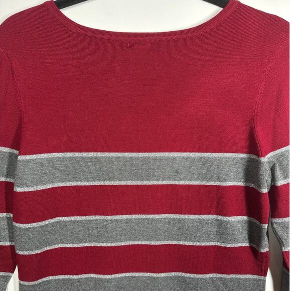 Guess Long Sleeve Janica Striped Sweater Red Gray XL Lightweight Office Casual - Picture 8 of 11